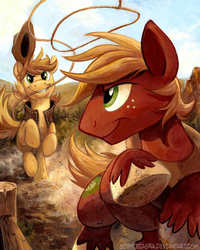 Size: 600x751 | Tagged: safe, artist:kenket, artist:spainfischer, big macintosh, braeburn, earth pony, pony, g4, duo, lasso, male, stallion