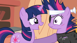 Size: 960x540 | Tagged: safe, screencap, twilight sparkle, g4, it's about time, cut, future twilight, poking, scrunchy face