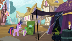 Size: 960x540 | Tagged: safe, screencap, spike, twilight sparkle, g4, it's about time, crystal ball