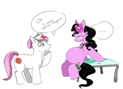 Size: 1024x745 | Tagged: safe, artist:kattugglan, nurse redheart, oc, earth pony, pony, g4, captain obvious, female, mare, not sure if pregnancy, nurse, pregnant