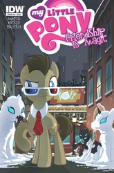 Size: 627x951 | Tagged: safe, idw, doctor whooves, time turner, changeling, earth pony, pony, g4, 3d glasses, comic, cover, doctor who, hot topic, my little pony logo, the doctor, the snowmen