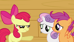 Size: 1280x720 | Tagged: safe, screencap, apple bloom, scootaloo, sweetie belle, g4, one bad apple, cutie mark crusaders