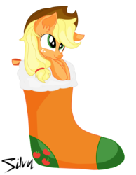 Size: 2984x3840 | Tagged: safe, artist:shyshyoctavia, artist:silvy-winds, applejack, g4, chest fluff, christmas stocking, female, simple background, solo