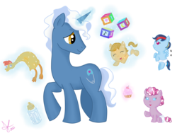 Size: 1600x1200 | Tagged: safe, artist:ojos-color-bosque, pokey pierce, oc, pony, unicorn, g4, baby bottle, cupcake, foal, male, rubber chicken, simple background, stallion, transparent background