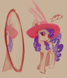 Size: 1280x1479 | Tagged: safe, artist:topsy-n, rarity, g4, 30 minute art challenge, fashion, female, hat, mirror, reflection, solo