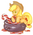 Size: 900x929 | Tagged: safe, artist:purochen, applejack, g4, 30 minute art challenge, apple, candy cane, cauldron, christmas, female, food, mouth hold, solo