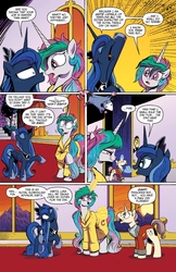 Size: 1400x2154 | Tagged: safe, idw, kibitz, princess celestia, princess luna, tiberius, g4, micro-series #10, my little pony micro-series, comic, i hate mondays, idw advertisement, mug, preview, smirk, trollestia