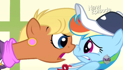 Size: 600x342 | Tagged: safe, screencap, ms. harshwhinny, rainbow dash, pony, flight to the finish, g4, my little pony: friendship is magic, boop, coach rainbow dash