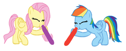 Size: 1024x412 | Tagged: safe, artist:lightingdashie171, fluttershy, rainbow dash, g4, balloon, blowing, blowing up balloons, cute, eyes closed, hoof hold, inflatable, inflating, puffy cheeks, simple background, vector, white background