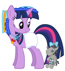 Size: 1800x1986 | Tagged: safe, artist:mighty355, smarty pants, twilight sparkle, pony, unicorn, g4, adult foal, bonnet, bow, diaper, diaperlight sparkle, female, non-baby in diaper, pacifier, simple background, solo, transparent background, unicorn twilight, vector, white diaper