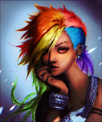 Size: 750x895 | Tagged: safe, artist:trentatrucker, artist:zeronis, edit, rainbow dash, human, g4, art theft, dark skin, earring, female, humanized, moderate dark skin, portrait, punk, solo