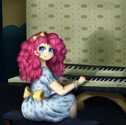 Size: 1000x987 | Tagged: safe, artist:cosmicponye, pinkie pie, human, castle mane-ia, g4, female, humanized, light skin, musical instrument, organ, organ to the outside, solo