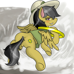 Size: 1000x1000 | Tagged: safe, artist:wonton soup, daring do, pegasus, pony, daring don't, g4, blushing, clothes, featureless crotch, female, hat, mare, pith helmet, pixiv, rings of scorchero, solo