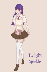 Size: 1816x2750 | Tagged: safe, artist:dokuro raion, twilight sparkle, human, g4, clothes, female, humanized, light skin, pixiv, school uniform, solo