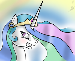 Size: 830x680 | Tagged: safe, artist:synch-anon, princess celestia, g4, angry, female, glare, gritted teeth, looking back, solo