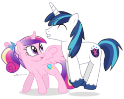 Size: 900x720 | Tagged: safe, artist:dm29, princess cadance, shining armor, g4, duo, pronking, simple background, spread wings, transparent background, younger