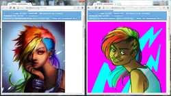 Size: 1366x768 | Tagged: safe, artist:trentatrucker, artist:umbrielle, artist:zeronis, rainbow dash, human, g4, comparison, dark skin, earring, female, humanized, moderate dark skin, op is trying to start shit, portrait, punk, solo, undercut