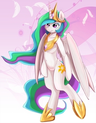 Size: 1175x1500 | Tagged: safe, artist:zokkili, princess celestia, semi-anthro, g4, belly button, bipedal, eyelashes, female, looking at you, smiling, solo, standing