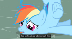 Size: 572x308 | Tagged: safe, screencap, rainbow dash, boast busters, g4, derp, dizzy, meme, tongue out, youtube caption