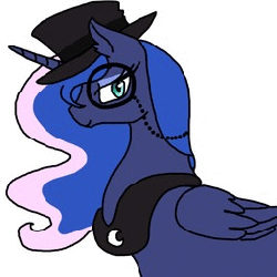 Size: 256x256 | Tagged: safe, artist:warriorcats303, princess luna, g4, animated, classy, female, hat, monocle, simple background, solo