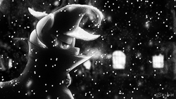 Size: 1920x1080 | Tagged: safe, artist:shydale, trixie, pony, unicorn, g4, black and white, female, grayscale, mare, noir, snow, snowfall, solo, wallpaper