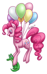 Size: 600x938 | Tagged: safe, artist:fallenzephyr, gummy, pinkie pie, g4, balloon