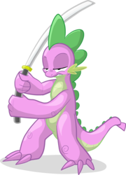 Size: 920x1280 | Tagged: safe, artist:secoh2000, spike, dragon, g4, katana, male, simple background, solo, sword, transparent background, weapon