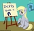 Size: 2721x2434 | Tagged: safe, artist:shiarr, derpy hooves, pegasus, pony, g4, :p, blank flank, bronybait, cute, derpabetes, female, love, mare, nose wrinkle, paint, paint on fur, raised hoof, sitting, smiling, solo, tongue out