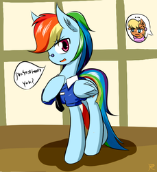 Size: 550x600 | Tagged: safe, artist:ranban, ms. harshwhinny, rainbow dash, g4, pixiv, professionalism