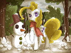 Size: 1024x768 | Tagged: dead source, safe, artist:うめぐる, surprise, pegasus, pony, g1, female, snow, snowfall, solo