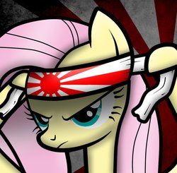 Size: 903x885 | Tagged: safe, artist:facelesssoles, fluttershy, g4, female, kamikaze, rising sun, solo