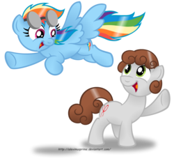 Size: 929x860 | Tagged: safe, artist:aleximusprime, rainbow dash, oc, oc:dreamer, g4, friendship, goggles, rainmer, simple background, transparent background, waving