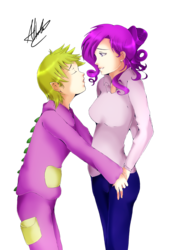 Size: 2893x4092 | Tagged: safe, artist:albablue, rarity, spike, human, g4, duo, female, humanized, light skin, male, ship:sparity, shipping, simple background, straight, transparent background