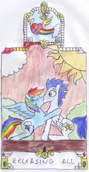 Size: 1024x1972 | Tagged: safe, artist:chatsium, rainbow dash, soarin', g4, female, kissing, male, ship:soarindash, shipping, straight, traditional art