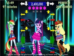 Size: 720x540 | Tagged: safe, artist:j4lambert, applejack, rainbow dash, twilight sparkle, equestria girls, g4, cascada (song), dance central, dancing, game, glorious, music, rhythm game, song, video