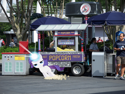 Size: 1024x768 | Tagged: safe, rarity, g4, disney world, filly, irl, meme, photo, ponies in real life, popcorn, rariquest