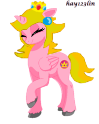 Size: 440x546 | Tagged: safe, artist:hay123lin, artist:rain-approves, alicorn, pony, male, mario, ponified, princess peach, solo, super mario bros., unshorn fetlocks