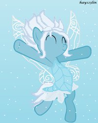 Size: 799x1001 | Tagged: safe, artist:hay123lin, artist:rain-approves, fairy, fairy pony, original species, clothes, disney, disney fairies, fairy wings, periwinkle (disney fairies), ponified, secret of the wings, snow, snowfall, solo, the secret of the wings, tinker bell, wings