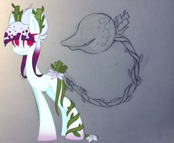 Size: 987x810 | Tagged: safe, artist:k-ouha, oc, oc only, monster pony, original species, piranha plant pony, augmented tail, partial color, solo, wip
