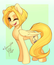 Size: 1280x1530 | Tagged: safe, artist:spittfireart, spitfire, pony, g4, anneli heed, concave belly, cute, female, ponified, slender, solo, thin, voice actor, wink
