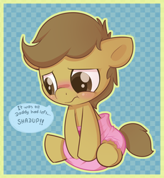 Size: 919x1000 | Tagged: safe, artist:cuddlehooves, oc, oc only, pony, baby, baby pony, blushing, diaper, foal, poofy diaper, solo