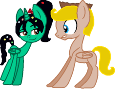 Size: 545x502 | Tagged: safe, artist:rasowiec, ponified, rancis fluggerbutter, sugar rush, vanellope von schweetz, wreck-it ralph