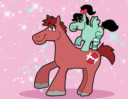 Size: 1016x787 | Tagged: safe, artist:cookie-lovey, ponified, style emulation, sugar rush, vanellope von schweetz, wreck-it ralph