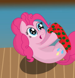 Size: 878x909 | Tagged: safe, artist:icesticker, pinkie pie, g4, clothes, cute, female, on back, open mouth, socks, solo