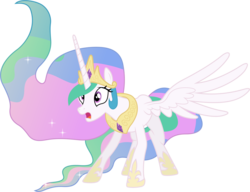 Size: 6410x4930 | Tagged: safe, artist:90sigma, screencap, princess celestia, alicorn, pony, g4, princess twilight sparkle (episode), absurd resolution, female, frown, great moments in animation, mare, open mouth, shocked, simple background, solo, spread wings, transparent background, vector, wide eyes
