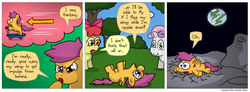 Size: 850x312 | Tagged: safe, artist:fadri, apple bloom, scootaloo, sweetie belle, comic:and that's how equestria was made, flight to the finish, g4, comic, cutie mark crusaders, to the moon