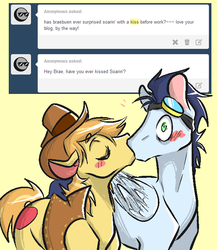 Size: 616x711 | Tagged: safe, artist:cleppyclep, braeburn, soarin', earth pony, pegasus, pony, g4, blushing, duo, gay, kiss on the lips, kissing, male, ship:soarburn, shipping, surprise kiss, surprised, tumblr