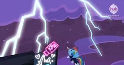 Size: 706x372 | Tagged: safe, rainbow dash, zapp, g4, my little pony: friendship is magic, power ponies (episode), power ponies