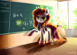 Size: 3500x2500 | Tagged: safe, artist:aquagalaxy, oc, oc only, pony, unicorn, chalkboard, magic, math, school, solo