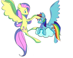 Size: 2500x2000 | Tagged: safe, artist:lillinettix, fluttershy, rainbow dash, g4, cloud, floral head wreath, flying, prone, simple background, smiling, spread wings, transparent background, vector